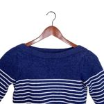 F&F Navy/White Nautical Striped Cashmere Knit Boatneck Pullover Sweater Photo 2