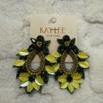 Statement Two Tone Green and Yellow Beaded Earrings, Floral Sunflower Oversized Photo 0