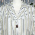 TanJay Ladies White Striped Double Button Jacket 14 Pockets 3/4 Cuffed Sleeves Green Photo 1