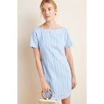Anthropologie By  Cape May Blue Stripe Boat Neck Bow-Tie Back Linen Mini Dress Photo 2