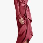 Steve Madden Sula Tie Front Satin Long Sleeve Dress in Windsor Wine Size 2 Photo 1