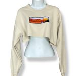 Gildan Crop Top Sweatshirt Embroidered Scene Mountains Lake Boat DIY FLAWS Long Sleeves Photo 0