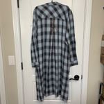 Democracy Plaid Shirt Dress Womens Plus Size 2X Blue Cotton Raw Edge Pockets Photo 3