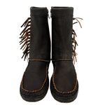 UGG Women's Hyland Black Tassel Leather Moccasin Boots Size 7 Photo 2