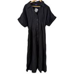 Madewell NWT  Pleated Midi Shirt Dress 100% Linen Black Size Medium Photo 3