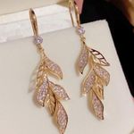 Elegant Leaf Dangle Drop Earrings for Women,Cubic Zirconia Luxury Leaf Earrings Gold Photo 2