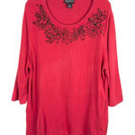 Maggie Barnes  Plus Size 22W‎ 24W Sweater 2X Red Black Beaded Floral Knit 201 Photo 0