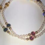 Vintage Faux Pearl Red Green Purple Blue Cabochon Beaded Boho Necklace White Photo 7