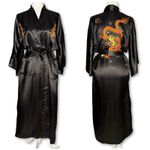 Esme 1950s Silk Embroidered Kimono Robe Large Asian Chinese Art Long Pockets Black Photo 1