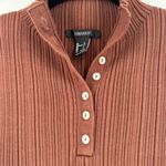 Forever 21 Vintage Y2K  Ribbed Lettuce Trim Chocolate Brown Collared Top‎ Large Photo 4