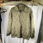 FU DA International Womens Bomber Jacket 2X Olive Green Silk Floral Full Zip Green Size XXL Photo 13