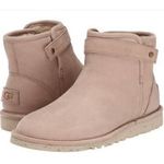 UGG  Sz 6 Boots Rella Beige Suede Shearling Lined Ankle Short Booties Snap Strap Photo 0