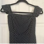 Lulus Dress Women Sz S Navy Blue White Polka Dot Off the Shoulder Maxi Slit Photo 2