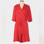 Karen Millen  Wrap Front Romper Playsuit Size 4 Red Short Sleeve Tailored Chic Photo 4