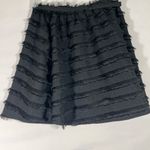 H&M TIERED FRINGE SKIRT ALINE FULL TIE BELT POCKETS ELASTIC WAIST 8 BLACK A74 Photo 1