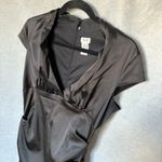 Cache Vtg  Dress 12 Black Satin Cap Sleeve Bodycon Cocktail Formal Midi Photo 2