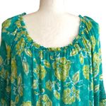 Ruby Rd  Top Blouse Turquoise Green Floral 3/4 Bell Sleeve Boho Tunic Size XL Photo 2