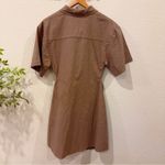 Moon River Short Sleeve Button Front Cut-out Shirred Shirt Mini Dress in Mocha Photo 6