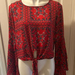 Altar'd State  Women’s Red Bandana Tie-Front Blouse, Size S Photo 0