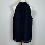 J.Crew New! Navy Sleeveless Tie Neck Top Gold Thread Detail Women’s Size 10 Photo 4