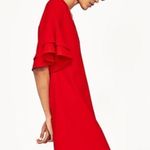 Zara Red V Neck Short Ruffle Flutter Short Sleeve Tiered Mini Shift Dress Sz S Photo 3