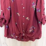 Figueroa & Flower Womens Blouse Size 2X Burgundy Embroidered Boho Romantic Red Photo 8