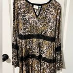 Knox Rose Black and Gold Patterned Long Sleeve Dress NWT XS Photo 0