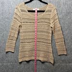 By Design Crochet Top Knit Open Weave Boho Top Beige Medium Sweater Tan Photo 3
