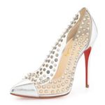 Christian Louboutin Metallic Silver Gloss Clear PVC Spike Me 100 Pumps Size 39 Photo 0