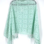 Alberto Makali NWT Women's Lace Sheer Fringe Hem Poncho Mint Green Size S/M Photo 0