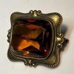 Large Antique Amber Brooch Bronze Frame C Clasp Gold Photo 2