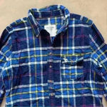 Abercrombie & Fitch New York Flannel Plaid Button Down Shirt Navy Blue Large Photo 7