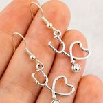 Silver Love Heart Fancy Dress Nurse Doctor Student Stethoscope Hook Earrings Photo 1
