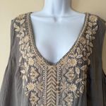 Johnny Was  Embroidered Maxi Dress 1X
Gray Floral Boho Sleeveless Resort *FLAW Photo 2