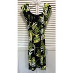Apt. 9  Stretch Green/Blk Palms Gems Sleeveless Midi Dress‎ Ruffle Size Large Photo 4