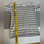 Market & Spruce Blue Ivory Striped Cotton Linen Button Shoulder Boatneck Sweater Photo 5