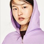 ZARA NWOT Lavender Ruffle Oversized Hooded Jacket with Circle Pull Zipper Photo 4