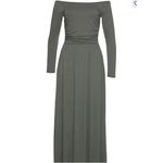 Lascana Olive Green Off Shoulder Long Sleeve Maxi Dress with Pockets US 10 Photo 2