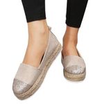 SheIn | Women's | Glitter Minimalist Slip-On Linen Espadrille Flats - 8.5 Photo 0