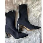 ZARA Chic Black Knit Sock Heels with Metallic Block Heel Photo 0