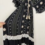 Zury Black White Embroidered Boho Maxi Dress Festival Peasant Tiered Flowy Size M Photo 4