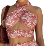 Tiger Mist Pink Paisley Print Criss Cross Boho Wrap Halter Top Women’s Size XS Photo 0