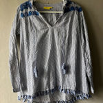 Roller Rabbit  Navy Pinstripe Embroidered Long Sleeve Blouse Size XS Photo 0