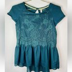 Xhilaration Women's Teal Lace Peplum Top Small Keyhole Back Chic Holiday Career Photo 2