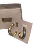 Vintage 1987 AVON Silvertone Touch of Blue Enamel Hoop Earring Pierced Bold Chic Silver Photo 1