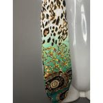 Leopard Baroque Satin Scarf Womens One Size Green Gold Skinny Rectangle Wrap Photo 1