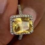 Australian Crystal Square Stone Ring Dipped In White Gold.. Yellow Photo 2