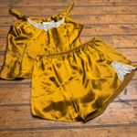 Amelias Satin Lace Trim Cami Shorts Pajama Set Women Size M Gold Size M Photo 0