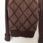 White Stag VTG Womens Jacket Size L Brown Suede Argyle Zip Front Long Sleeve Y2K Photo 3