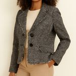 Caslon Womens Silk Wool Fringe Gray Button Blazer Jacket sz 10 career academia Photo 0